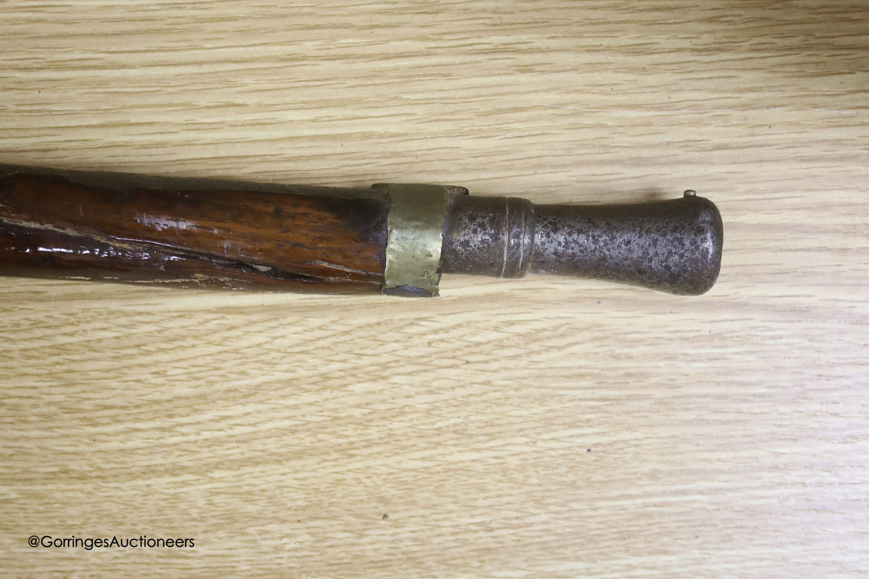 An Indian percussion rifle, an Afghan percussion rifle and a European percussion rifle, longest 140cm